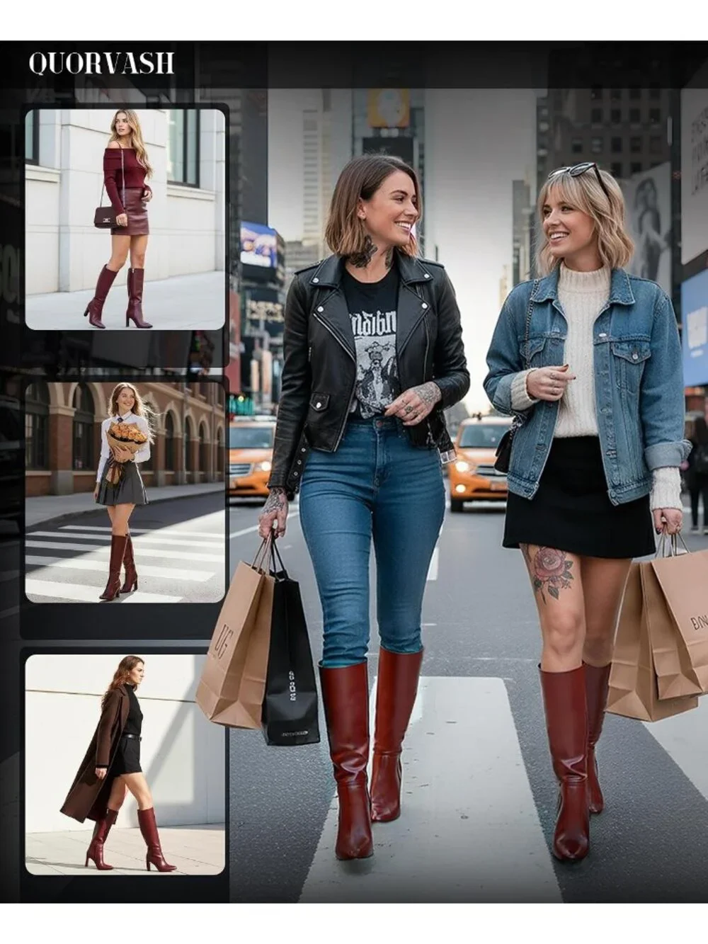 Women's Red Long Elastic Faux Leather Mid Block Heel Pointed Toe Knee High Boots